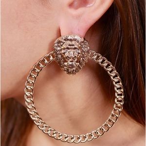 Lion head hoop earring